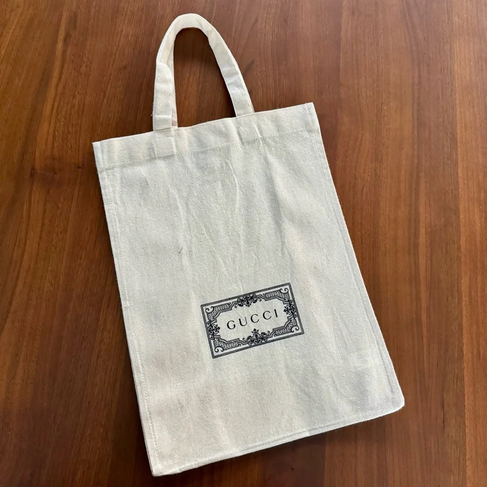 Gucci Natural Canvas Vertical Tote Black Logo Alessandro Michele Era